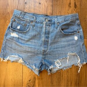 Levi's 501 Orignal Light Blue Distressed Denim Shorts